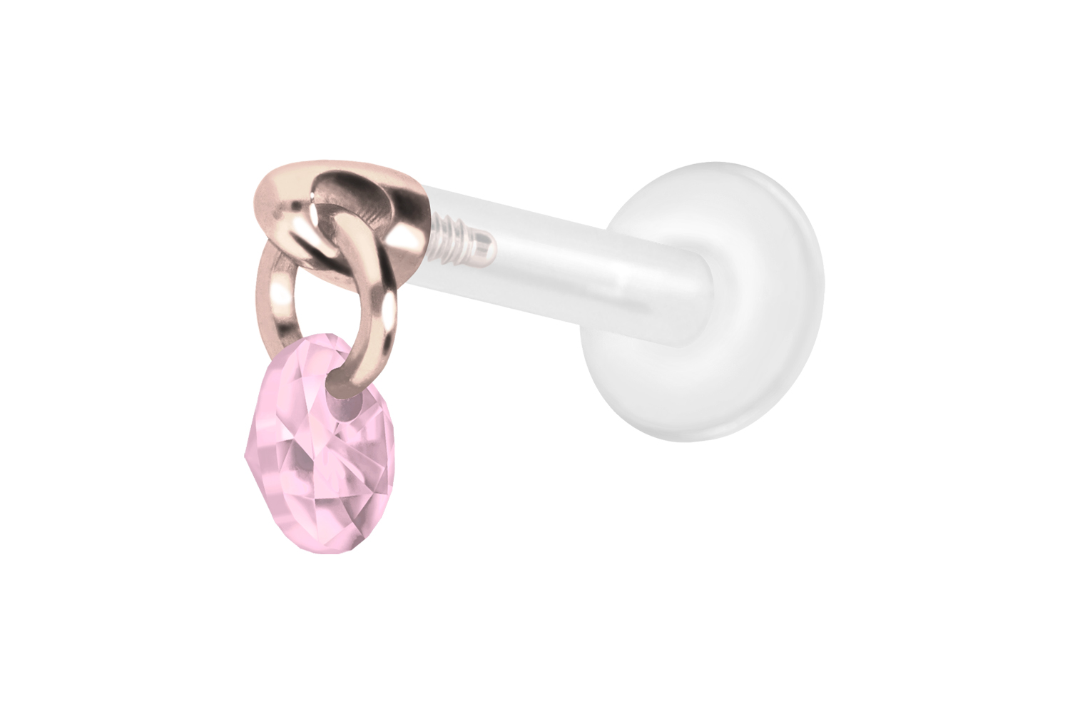 PTFE Labret Piercing mit Innengewinde + Titan-Aufsatz RUNDER KRISTALL